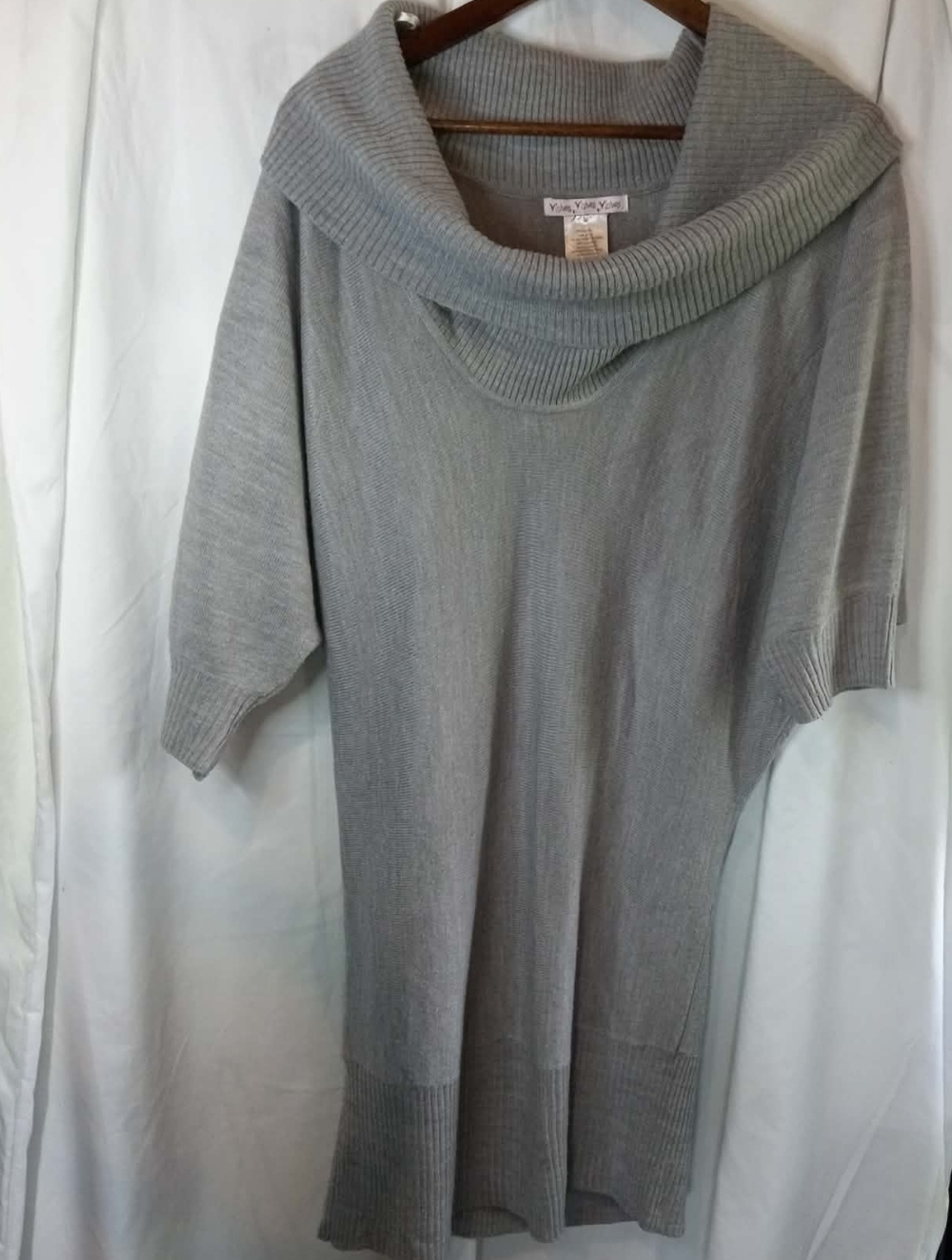 Scandi Medium Wishes Wishes Wishes Light Gray Ribbed Cowl Neck Sweater Neutral